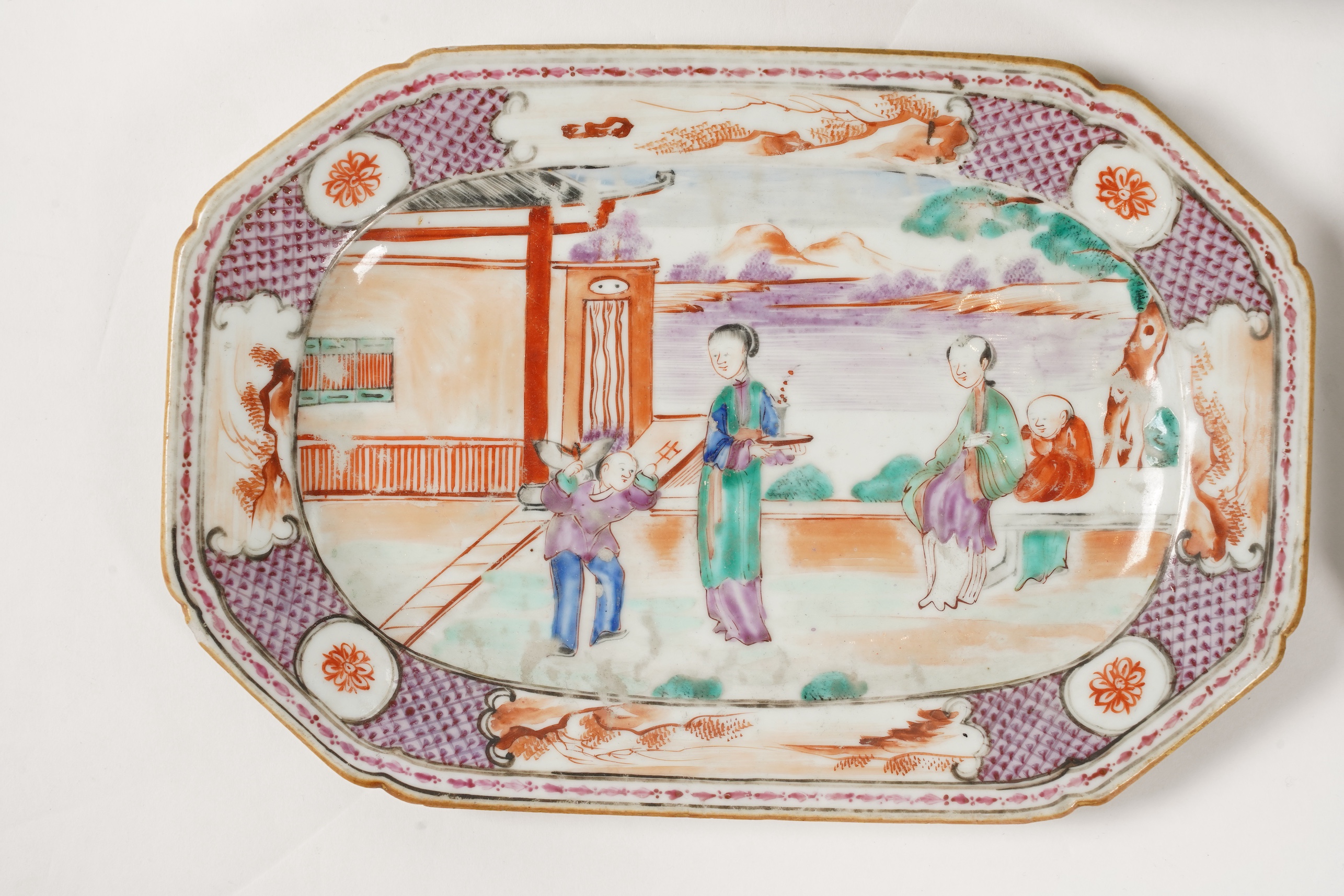 Three Chinese famille rose ‘mandarin’ serving dishes, Qianlong period